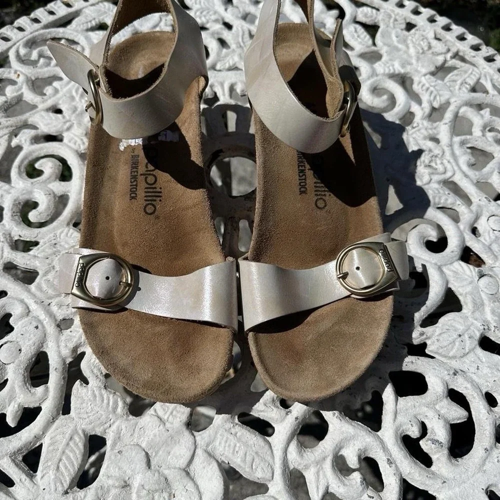 Papillio by Birkenstock Soley Leathe Wedge Sandals Metallic Gold US 10/ EU 41